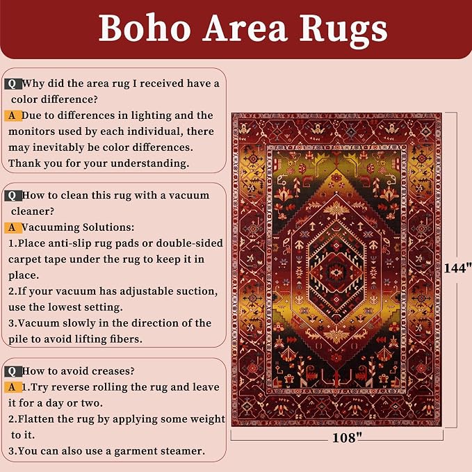 SERISSA 9x12 Washable Non Slip Boho Area Rug - Image 2