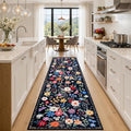 PLHXFR 2.6x10 Washable Runner Rug：Floral Indoor Kitchen Soft Carpet Black | by PLHXFRSoftAreaRugs
