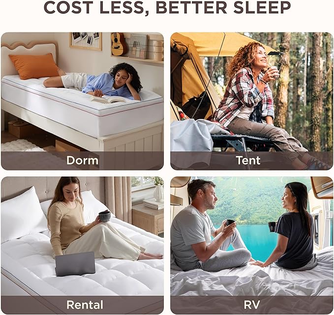 Bedsure Queen Mattress Topper - Extra Thick Mattress Pad Cover with Deep Pocket fits up to 21 Inches, Soft Pillow Top Bed Topper for Back Pain Relief, Overfilled with Down Alternative Filling, White