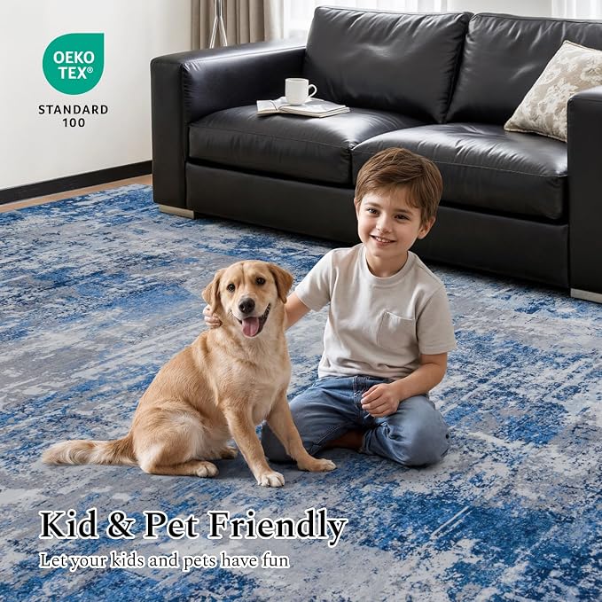 Rugflix 8x10 Area Rugs for Living Room, Washable Blue Grey Large Rug | Machine - Image 5