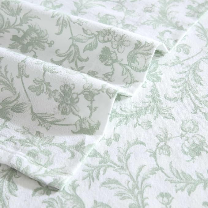 Laura Ashley - Flannel Sheets Full Size, Anti-Pilling & Wrinkle Resistant Cotton, Touchably Soft for All-Season Comfort - Bed Sheets with Matching Pillowcases & Fitted Sheet (Brinna Green)