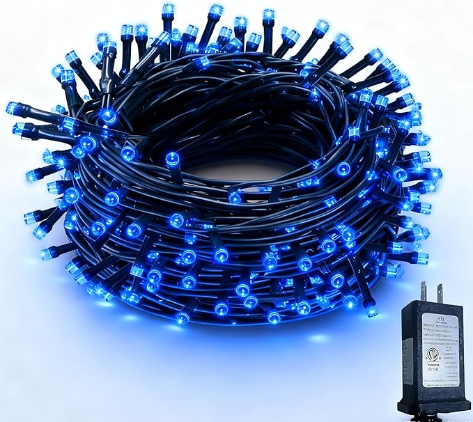 RPGT Christmas Light 1000 LEDs 336ft Green Cable Wire Fairy String Tree Twinkle Lights Plug in 12 Modes for Christmas Party, Outdoor, Garden, Wedding, Home Decoration (Blue)