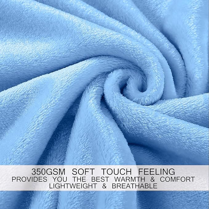 Soft Travel Size Throw for All Season Warm Fuzzy Microplush Lightweight Thermal Fleece Summer Autumn Fall Winter Spring Blankets for Bed Couch Sofa,50x60 Inches,Washed Blue