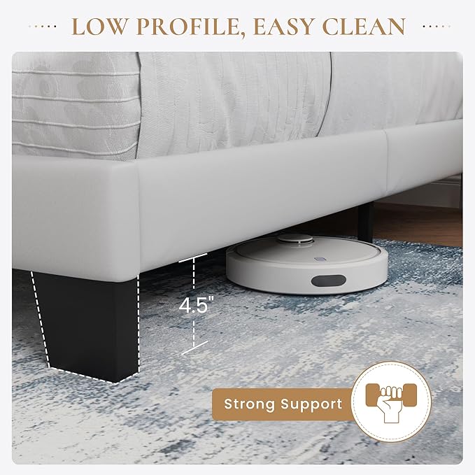 SHA CERLIN Queen Platform Bed Frame with Velvet Upholstered Headboard, Mattress Foundation with Strong Wooden Slats Support, No Box Spring Needed, White