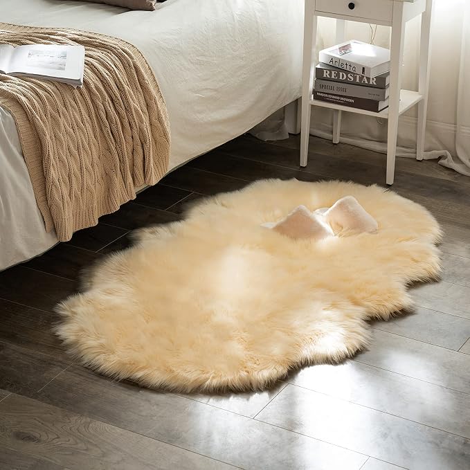 MIULEE Fluffy Area Rug 3x5 ft Faux Fur Sheepskin Rug Light Yellow | Luxury by MIULEE