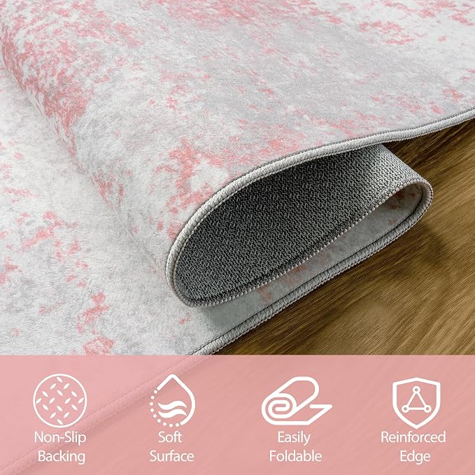 Aelenmu 9x12 Area Rugs for Living Room Washable Bedroom Dining Room Pink | - Image 4
