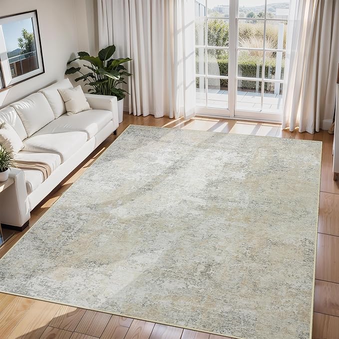 6x9 Area Rugs for Living Room Washable Bedroom Dining Room Beige Grey | Modern by Aelenmu