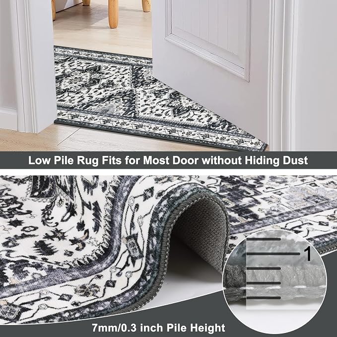 Yamaziot Washable Runner Rug, 2x8 Non-Slip Boho Vintage Hallway Kitchen Rug | - Image 4