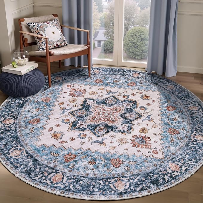 SERISSA 6ft Washable Non Slip Round Boho Area Rug by SERISSAHomeDecorCollection