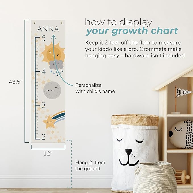 Prints Next Day – Custom Weather-Themed Growth Chart – 12" x 43.5" Wall Height Chart for Kids – Personalized with Name – Toddler Room Decor – Birthday – PVC-Free – Printed in USA