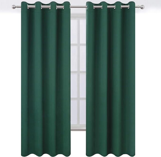 Blackout Curtains 66 x 95 inch/Dark Green Curtains Set of 2 Panels/Thermal - Image 2