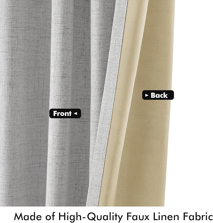 MIULEE 100% Blackout Linen Curtains 42 x 84 Inch Greyish White 2 Panels | - Image 6