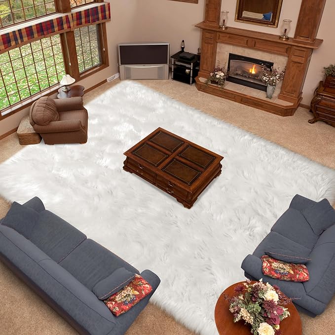 White Faux Fur Sheepskin Rug 6x9 Fuzzy Fur Rug Fluffy Carpet - Image 3