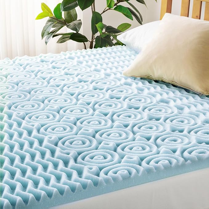 Mellow 2 Inch 5-Zone Memory Foam Mattress Topper, Cooling Gel Infusion, Dorm Essentials, Full Blue
