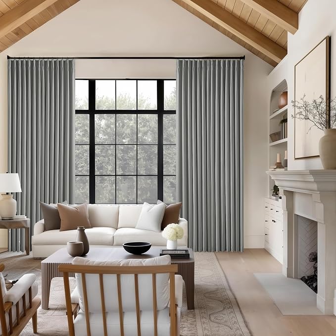 Grey Pinch Pleated 100% Blackout Linen 80 Inch Window Curtains 2 Panels Set | - Image 8