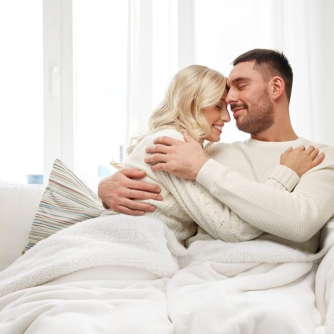 Bedsure GentleSoft Sherpa Fleece Throw Blanket for Couch - Thick and Warm Throw for Women and Men, Soft Fuzzy Plush Blanket for Winter, White, 50x60 Inches