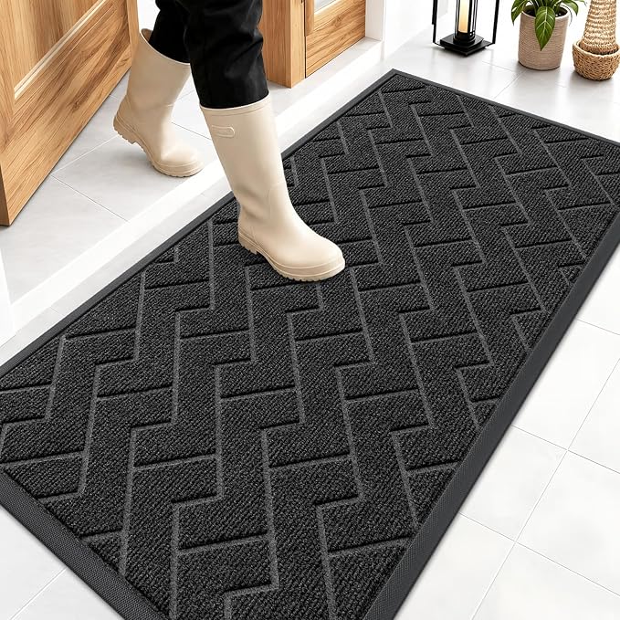 OLANLY Front Door Mat Outside 47x23, All-Season Absorbent Rubber Doormat | Black by OLANLY