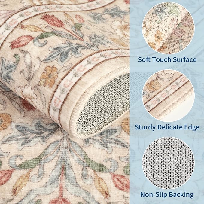 GarveeHome Washable Runner Rug 2x6, Non Slip Floral Kitchen Runner - Image 4