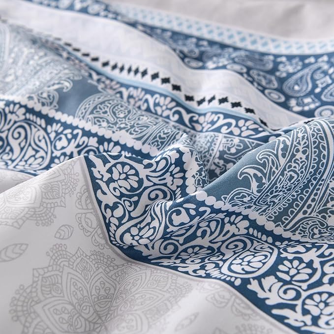 Cottolester Boho Comforter Set King Size Light Blue Comforter Set 8 Piece Bed in a Bag Striped Paisley Bedding Sets