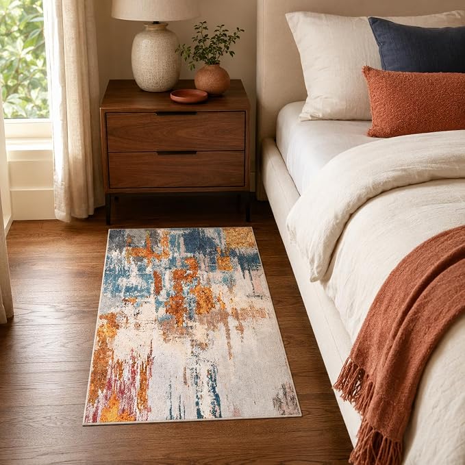 Entrance Rugs Indoor 2x3 Orange Blue Entry Rug Washable Abstract Small Area Rug - Image 2