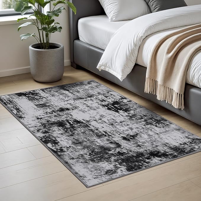 Rugflix 2x3 Entrance Rugs, Washable Black Grey Dark Entry Small Rug | Machine - Image 2