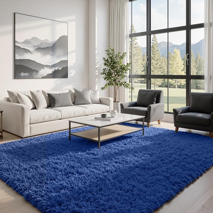 6x9 Fluffy Shag Area Rugs for Living Room Bedroom: Soft Plush Carpet Blue | by CarpetAddColortoYourLife
