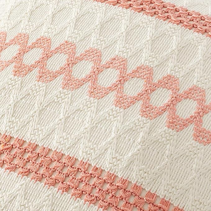 MIULEE Set of 2 Coral Red Boho Decorative Pillow Covers 18x18 Inch | Farmhouse - Image 4