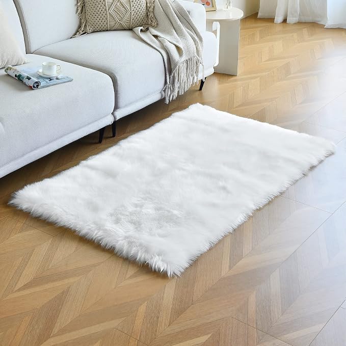 duduta White Faux Sheepskin Fur Rug 3x5 ft, Fluffy Carpet Rug | Shag Fuzzy - Image 5