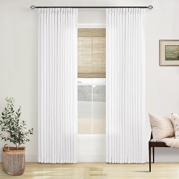 Snow White Linen Pinch Pleated Curtains 84 Inches Long 2 Panels | Textured Linen by Twodrapes