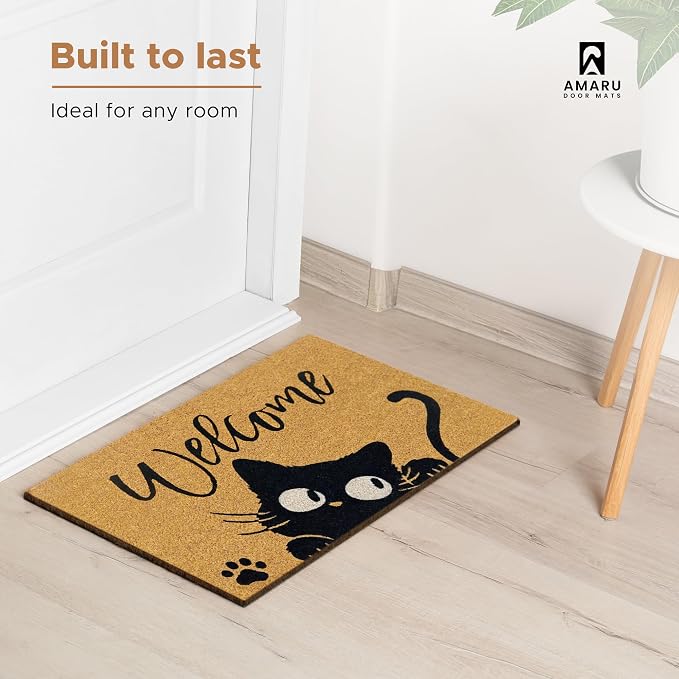 Coir Welcome Mat, Welcome Cat, 17 x 29 in | 100% Natural Coir, Anti-Shedding - Image 2