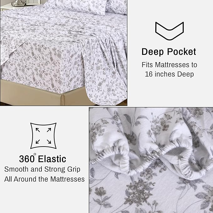 RUVANTI Flannel Sheets Twin Size - 100% Cotton Double Brushed Twin Sheets Set, Deep Pockets 16 Inches, All Seasons Breathable & Extra Soft Bed Sheets, Warm & Cozy, 3 Piece, Vintage Flora