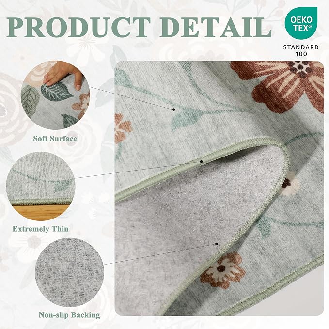 DUKINO 2x10 Runner Rug, Washable Kitchen Runner Rug Non Slip, Sage Green | Soft - Image 5