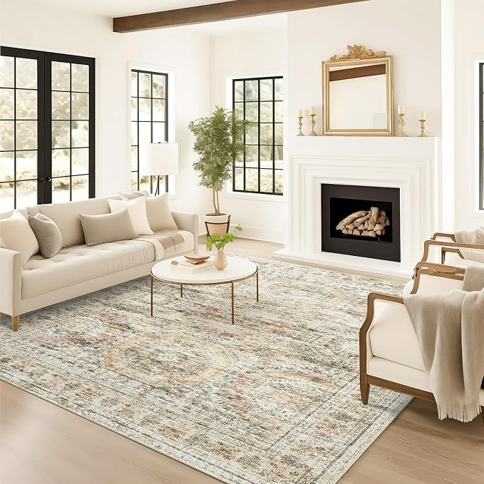 Soalmost 9x12 Area Rugs for Living Room Washable Rug Non-Slip Brown/Pink | - Image 9