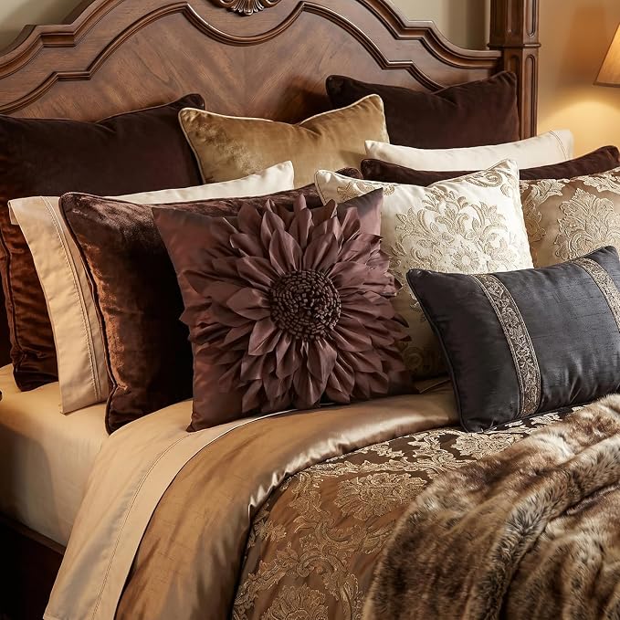 Brown Accent 3D Flower Decorative Throw Pillow Covers - Image 2