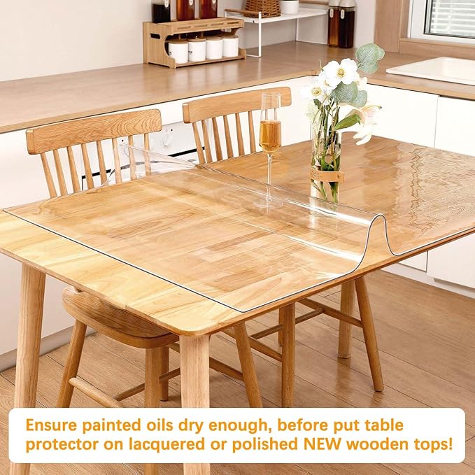 39.4 x 61 Inch Clear Plastic Dining Table Protector Tablecloth Desk Pad Mat Waterproof PVC Vinyl Rectangular Wooden Furniture Coffee Glass Entryway Sofa Side Cabinet Top Protection Countertop Cover