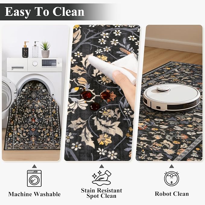HEBE Hallway Runner Rug 2'x6', Washable Non Slip Kitchen Rug Runner | Soft Boho - Image 4
