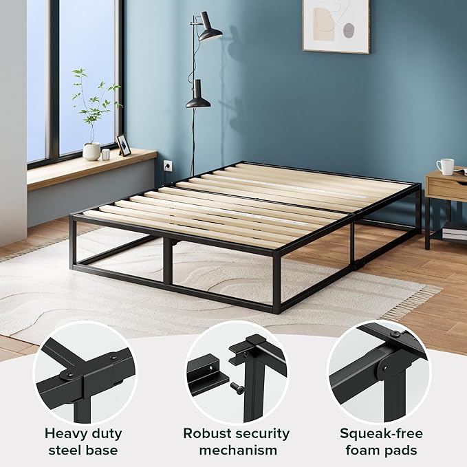Zinus Joseph 14 Inch Platform Bed Frame, Wood Slat Support, No Box Spring Needed, Eco Friendly WonderBox(TM) Packaging, Easy Assembly, Black, Full