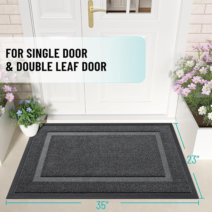 OLANLY Front Door Mat Outside 35x23, All-Season Heavy-Duty Rubber Doormat | Grey - Image 2