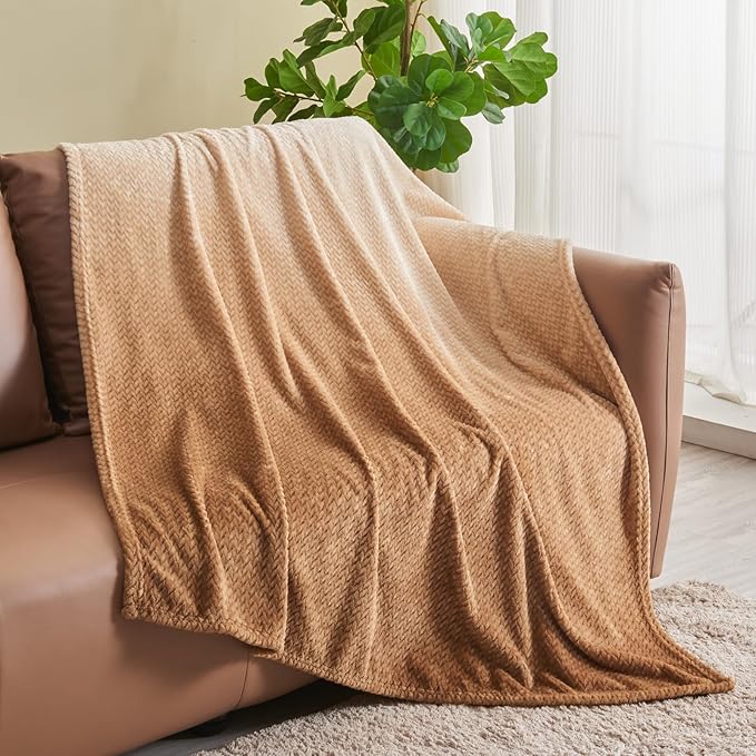 NEWCOSPLAY Super Soft Twin Blanket Ombre Brown Premium Silky Flannel Fleece Leaves Pattern Lightweight Bed Blanket All Season Use (Ombre Brown, Twin(60"x80"))