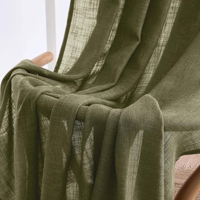 MIULEE Light Olive Green Linen Curtains 52x72 Inch Long 2 Panel - Image 6