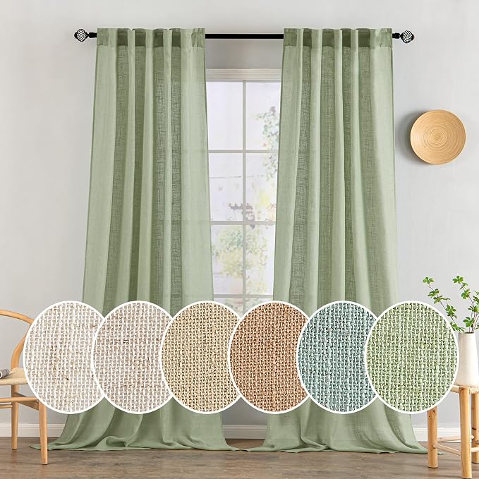 MIULEE Sage Green Linen Curtains 52x90 Inch Long by MIULEE
