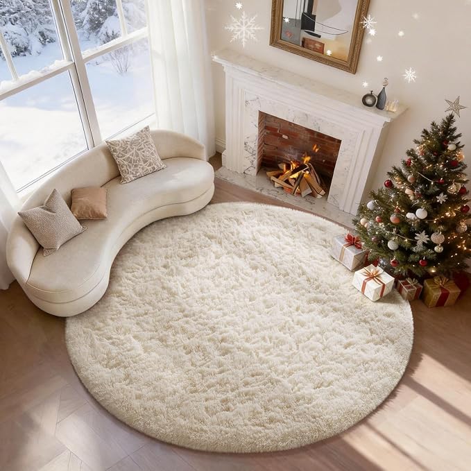 Ophanie Round Washable Rugs 5Ft Ivory Circle Area Rug, Baby Nursery Living Room by Ophanie