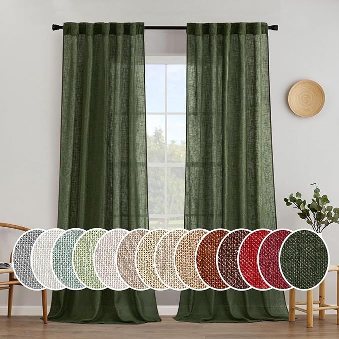 MIULEE Olive Green Linen Curtains 52x96 Inch Long by MIULEE