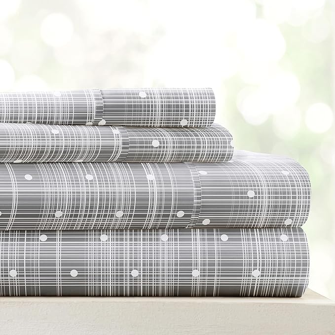 Linen Market Double-Brushed Patterned Microfiber Full Sheet Set 4 Piece – Oeko-TEX Certified Ultra Soft & Wrinkle-Free - 16" Deep Pocket Sheets - Easy Care Full Size - Polka Dot Gray