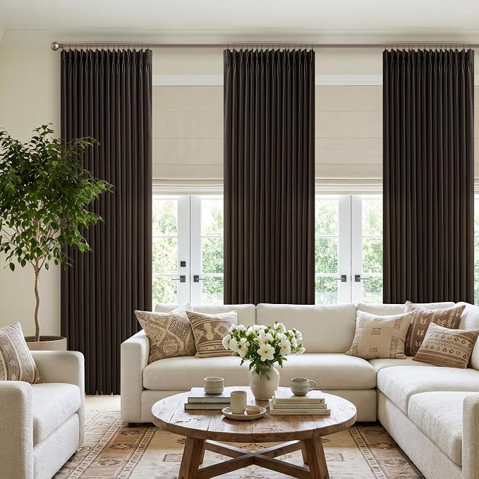90 Inch Dark Chocolate Linen Pinch Pleat Memory Shaped Semi Sheer Curtains | - Image 8