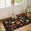 Floral Washable 2x4 Area Rugs Runner Entryway Hallway Black | Flower Carpet by RELEANY