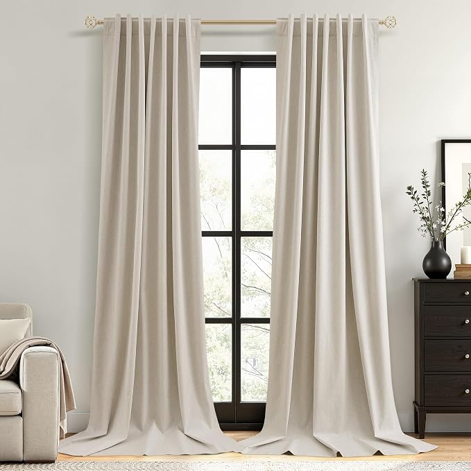 Extra Long 100% Blackout Linen Curtains by Guken