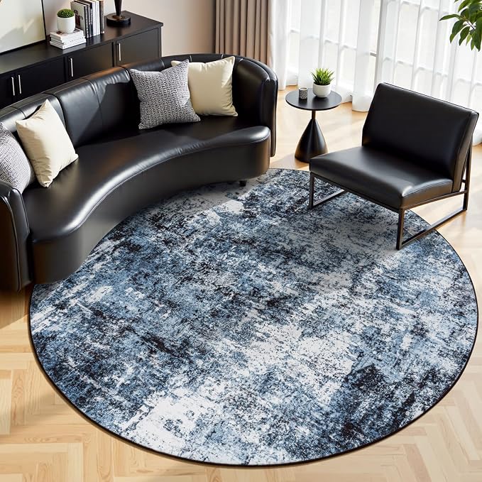 Rugflix Round Area Rugs 6Ft for Living Room, Washable Navy Blue Circle Rug | by RugflixAreaRugs