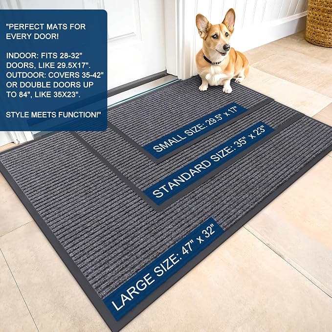 OLANLY Front Door Mat 71x23, Waterproof Heavy-Duty Indoor Outdoor Doormat | Grey - Image 2