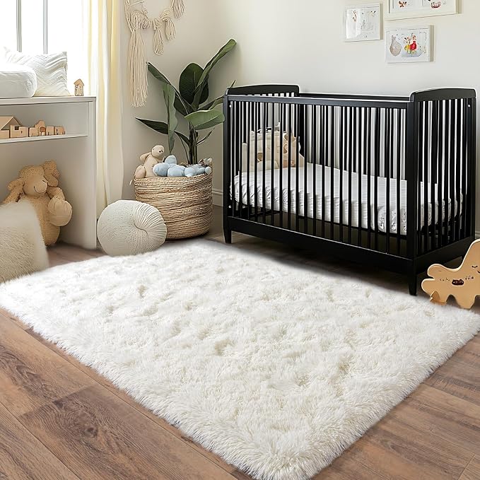 Pionblank Fluffy Area Rug for Bedroom 4x6, Indoor Plush Carpet, Cream White | - Image 4